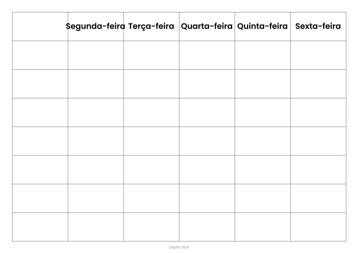 Horário escolar imprimível